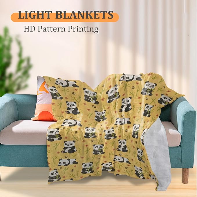 Cute Panda Blanket, Cartoon Animal 80 x 60 Inch Flannel Throw Blanket, Gifts for Women Kids, Lightweight Cozy Warm Blankets for Sofa Travel Home Decor