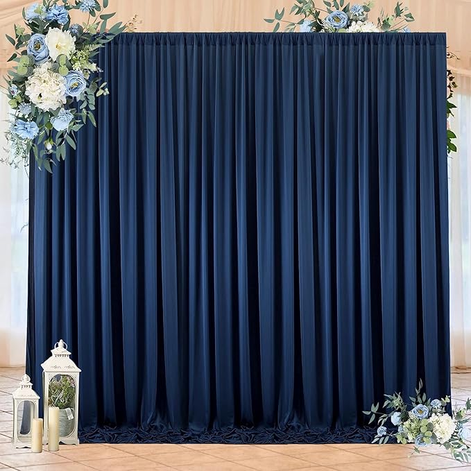 30ft x 10ft Wrinkle Free Navy Blue Backdrop Curtains for Parties, 6 Panels 5x10ft Silky Polyester Photo Backdrop Drapes for Wedding Birthday Graduation Photography Party Background Stand