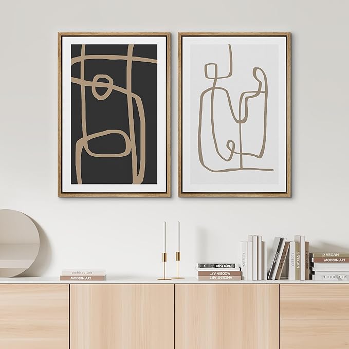 SIGNWIN Framed Canvas Print Wall Art Set Brown Geometric Spiral Pattern Collage Abstract Shapes Illustrations Modern Art Minimal Boho Relax/Calm for Living Room, Bedroom, Office - 16"x24"x2 Natural