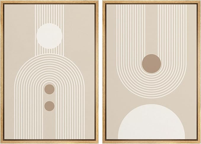 SIGNWIN Framed Canvas Print Wall Art Set Retro Nordic Geometric Pattern Abstract Shapes Cozy Neutral Modern Art Decorative Nordic Multicolor for Living Room, Bedroom, Office - 24"x36"x2 Natural