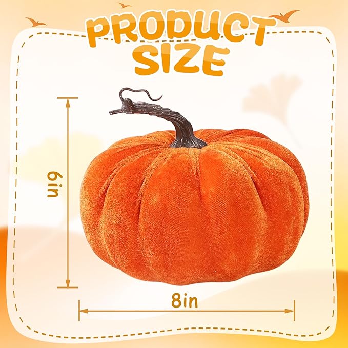 2pcs Velvet Fake Pumpkins Fall Harvest Fabric Foam Pumpkin Thanksgiving Halloween Decor for Table Centerpiece Wedding Farmhouse (2, Orange Gold, L)