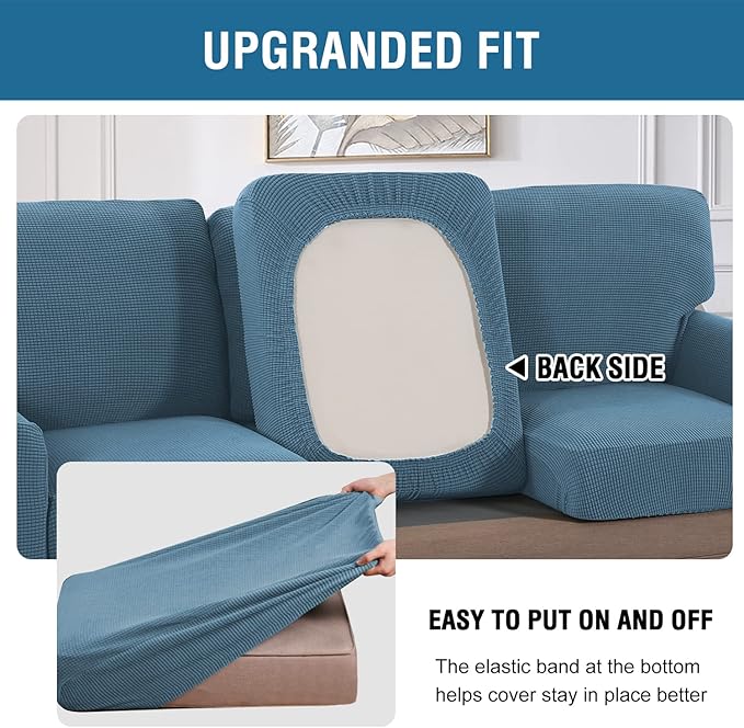 H.VERSAILTEX Multi-Pieces Sofa Covers Stretch Couch Covers Form Fitted Seats and Back Cushions Covers (2 Seat Covers Plus 2 Back Cusion Covers, Bonus 2 Armrest Covers), Dusty Blue