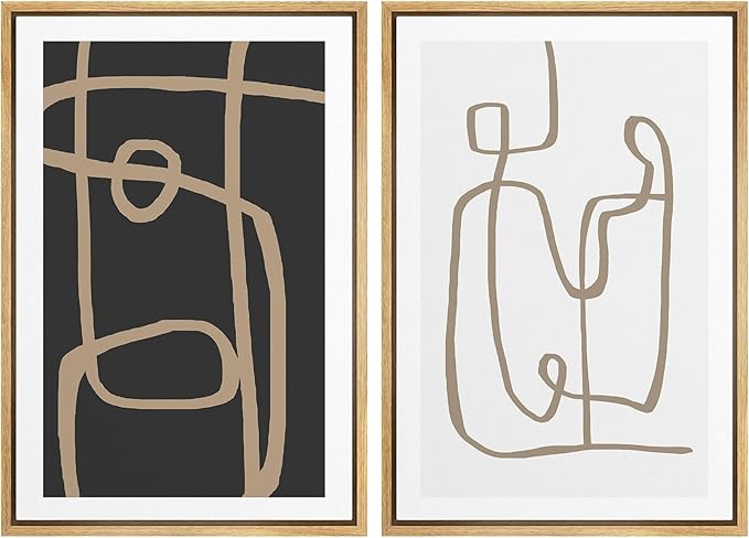 SIGNWIN Framed Canvas Print Wall Art Set Brown Geometric Spiral Pattern Collage Abstract Shapes Illustrations Modern Art Minimal Boho Relax/Calm for Living Room, Bedroom, Office - 24"x36"x2 Natural