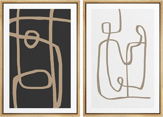 SIGNWIN Framed Canvas Print Wall Art Set Brown Geometric Spiral Pattern Collage Abstract Shapes Illustrations Modern Art Minimal Boho Relax/Calm for Living Room, Bedroom, Office - 16"x24"x2 Natural