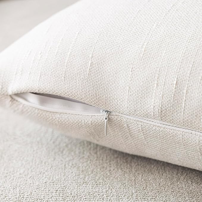 Foindtower Pack of 2 Soft Textured Chenille Throw Decorative Pillow Covers Square Accent Solid Cushion Cover Neutral Farmhouse Pillow Case for Couch Sofa Bedroom Living Room 22x22 Inch, Ivory White