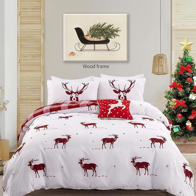 Winter Holiday Sleigh Canvas Wall Art Vintage Christmas Tree Poster Retro Botanical Pine Tree Sketch Painting Prints 16x24 inch Framed for Living Room Bedroom Wall Decor