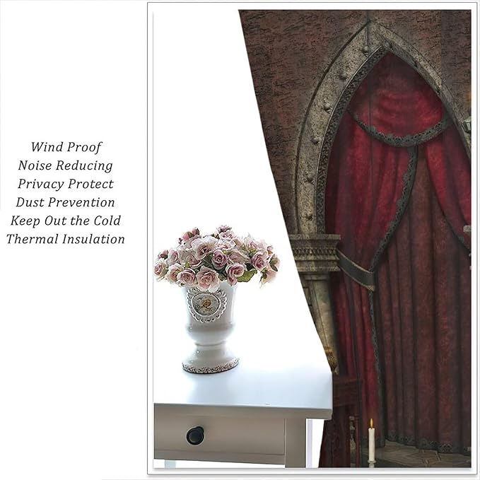 Gothic Architecture Blackout Curtains, Mysterious Mid Century Dark Castle Pattern Window Drapes, for Living Room Bedroom 31.5(W)*63(L) 2 Panels