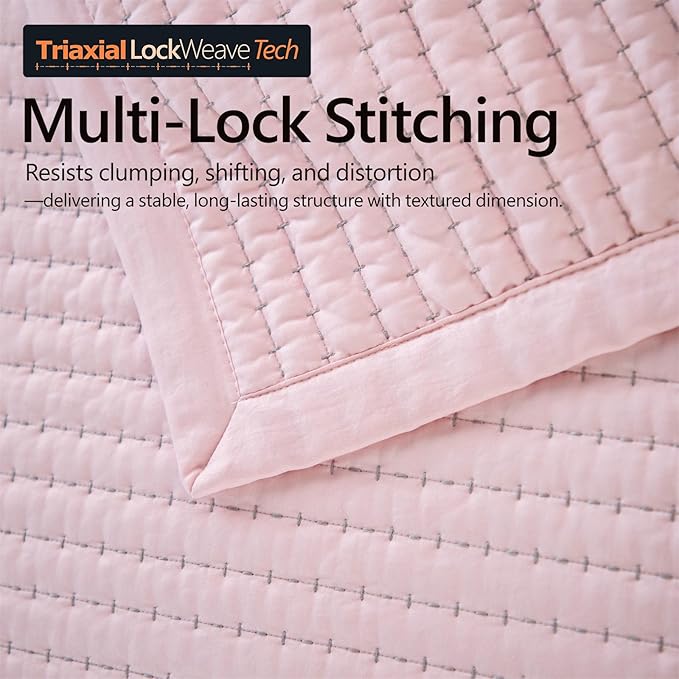 Max Oversized California King Quilt Set – 112"x106" Soft Washed 3-Layer Lightweight Bedspread with Multi-Lock Quilting, Minimalist Nordic Bedding, All-Season Quilt Set (1 Quilt + 2 Pillow Shams) Pink