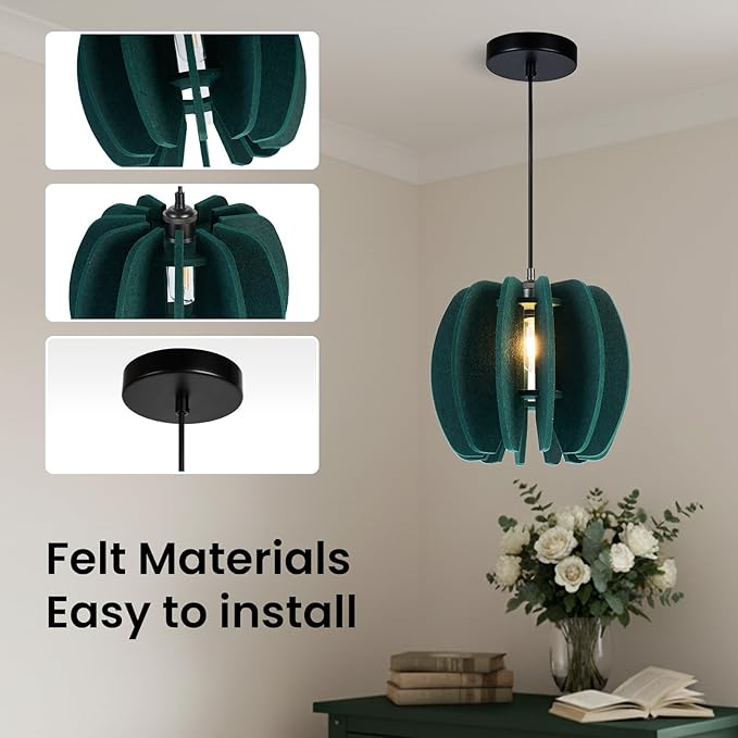 Pendant Light with Felt Lampshade, Modern Hanging Lamp Fixture, DIY Acoustic Pendant Light Chandeliers for Kitchen Island, Living Room, Dining Room, Bedroom, Office (D11.8"x10.2")
