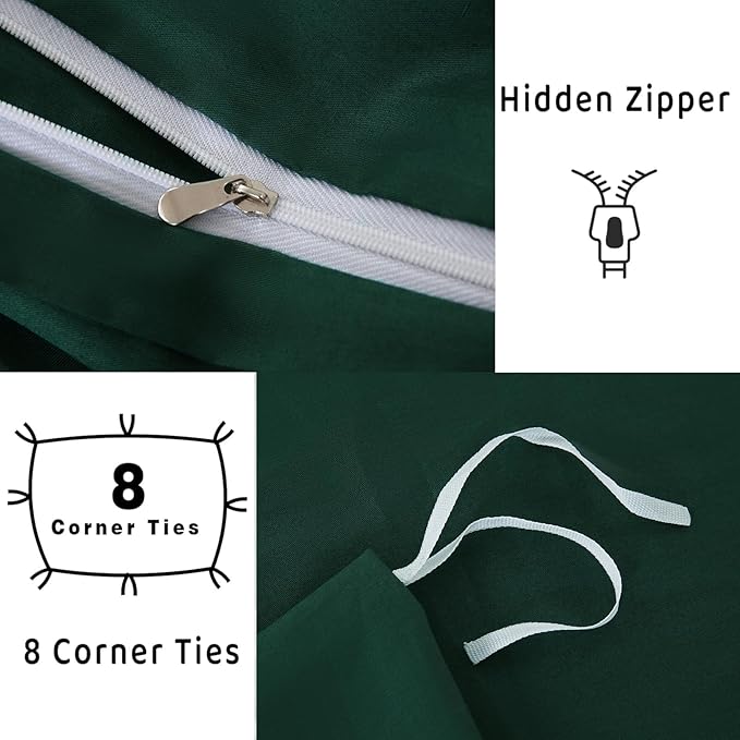 100% Organic Cotton Oversized King Duvet Cover 400 Thread Count Percale 120x98 Inches Sateen Comforter Cover Soft and Breathable Bedding Set 3 Piece（Dark Green,Oversized King）