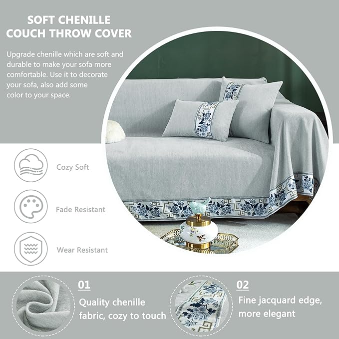 DREAMINGO Couch Protector Light Grey Sofa Covers for Dogs Solid Color Modern 2 Cushion Couch Cover for Loveseat Pet Friendly Chenille Slipcovers for Sectional Washable, Large 71"x118"