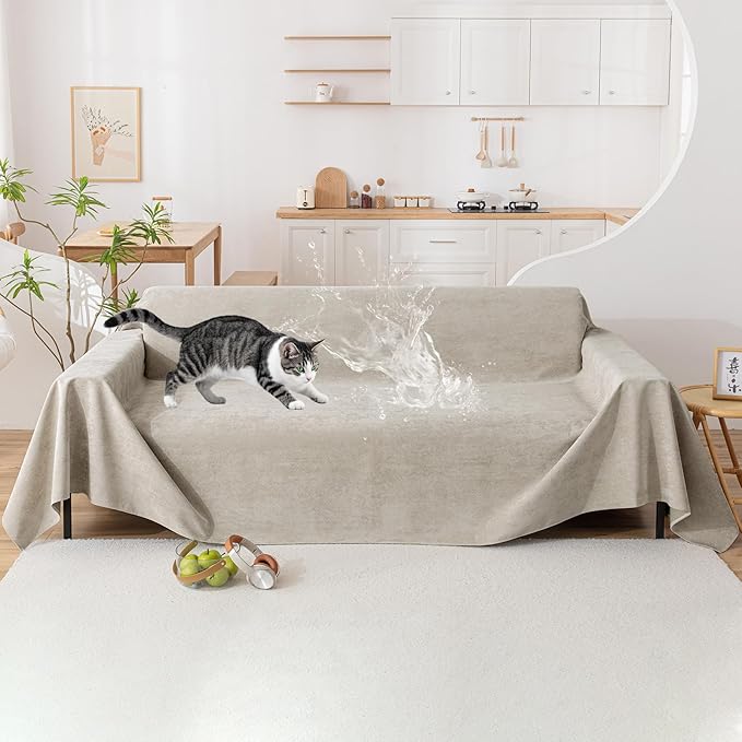 VClife Anti Cat Scratch Sofa Cover, 100% Waterproof Couch Cover for Pets Khaki Sofa Cover for Sectional Sofa, Anti Slip Couch Protector Washable Throw Couch Cover for 3 Cushion Couch Sofa, 71"X134"