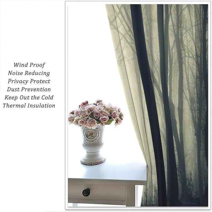 Gothic Forest Blackout Curtains, Nature Tree Scenery Foggy Woodland Landscape Art Printed Window Drapes, for Living Room Bedroom 31.5(W)*72(L) 2 Panels