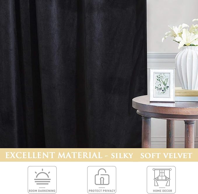 StangH Black Velvet Curtains for Luxury Home Decoration - Thermal Insulated Noise Reducing Drapes for Hallway, Room Dividers/Theater Studio, W42 x L96, 2 Panels