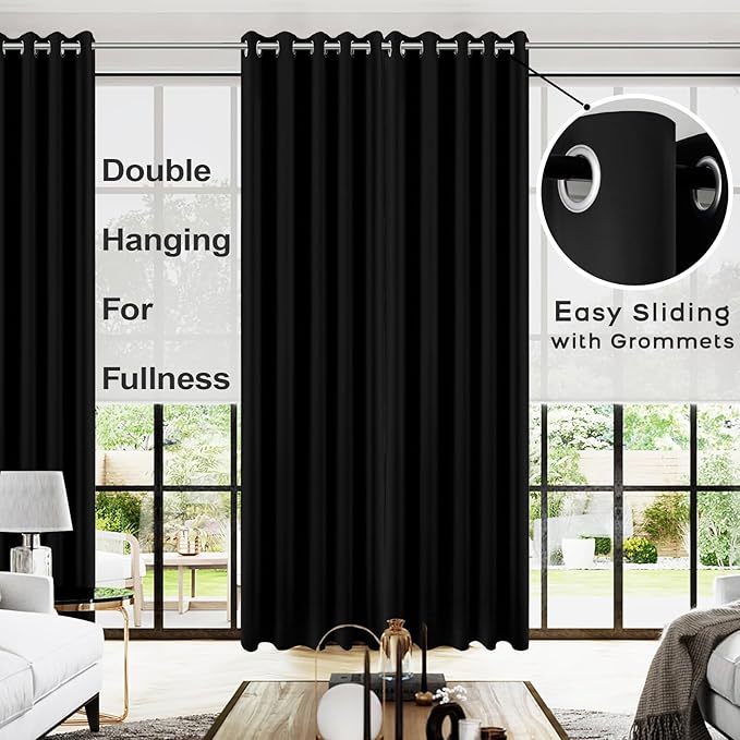 KOUFALL Wide Window Curtains Black Out 72 x 96 Inch Long 2 Panels Set,Cortinas Blackout para Dormitorio,Floor to Ceiling 8FT Length Grommet Thermal Curtains for Bedroom Living Room
