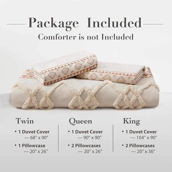 Oli Anderson Boho Duvet Cover Set Queen Size, Beige and Terracotta Color Clash 3 Pieces Microfiber Bedding Set, Durable and Super Soft Duvet Covers with Zipper and Ties, 90"*90"