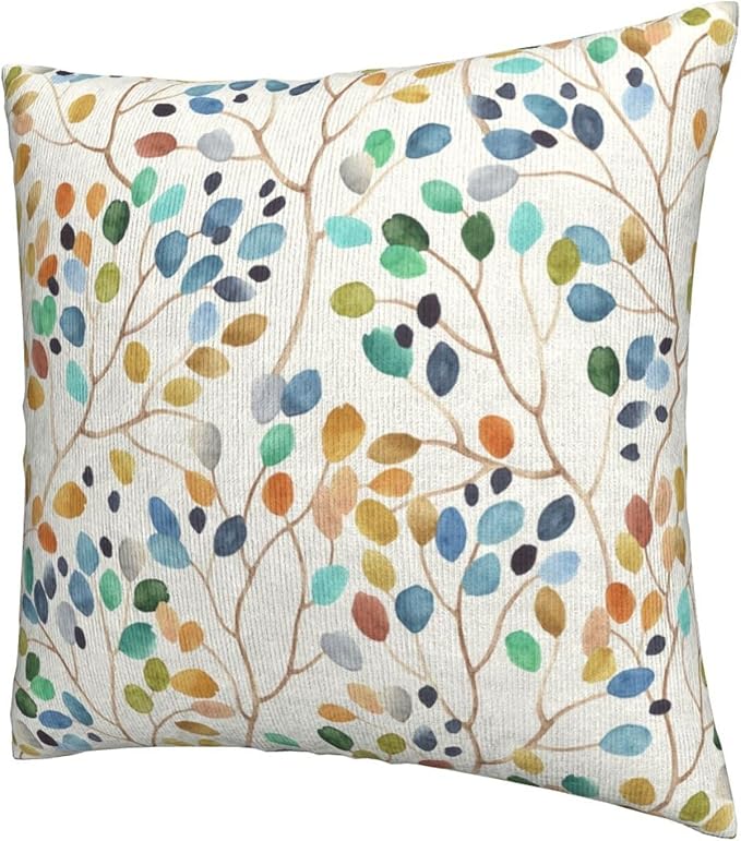 Spring Floral Pillow Covers 20x20 Inch Set of 2 Colorful Leaves Throw Pillow Cover Vintage Plant Flower Square Pillowcase Cushion Cases for Home Couch Bed Sofa