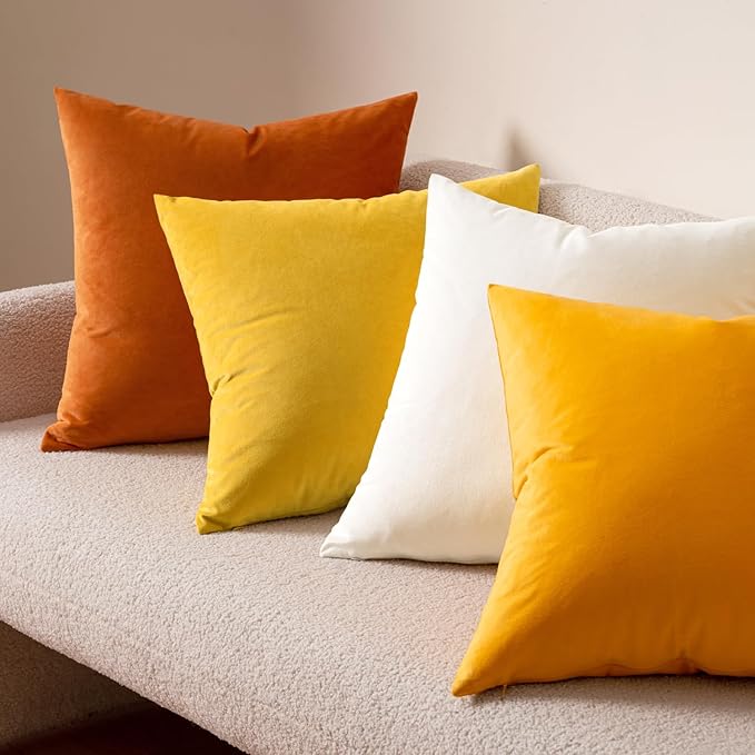 MIULEE Pack of 2 Velvet Soft Solid Decorative Square Throw Pillow Covers Set Cushion Case for Fall Sofa Bedroom 16x16 Inch 40x40 Cm Lemon Yellow