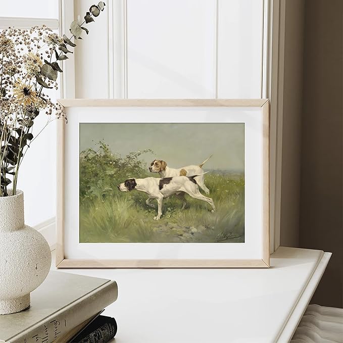 XOCUUI Wall Art Unframed Canvas for Living Room - Retro Twin Dogs Home Wall Decor Eclectic Vintage Landscape Artwork Prints Home Decor Gallery Picture Oil Painting Boho Animal Bedroom Office 11x14In
