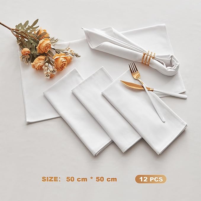 BALCONY & FALCON Cotton Cloth Napkins 12 Pack White Square Soft Absorbent Washable 20 x 20 inches Napkins for Restaurant Weddings Holidays Family Dinners Hotels Gatherings