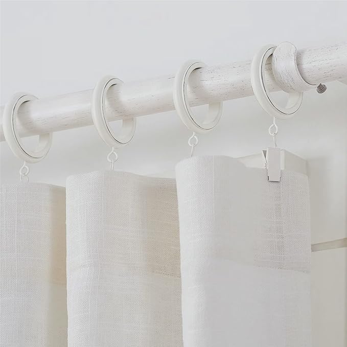 MODE Farmhouse Collection Beveled Curtain Clip Rings, Set of 14 Curtain Rings with Clips, Fits MODE Farmhouse Curtain Rod Sets, 1 3/4”, Weathered White
