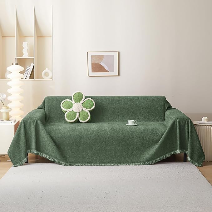 MEETSKY Couch Cover Washable for Dogs Sectional Couch Covers Chenille Sofa Covers Living Room Pet Couch Protector Sofa Slipcovers for Pets,Kids, 71"x 102", Moss Green