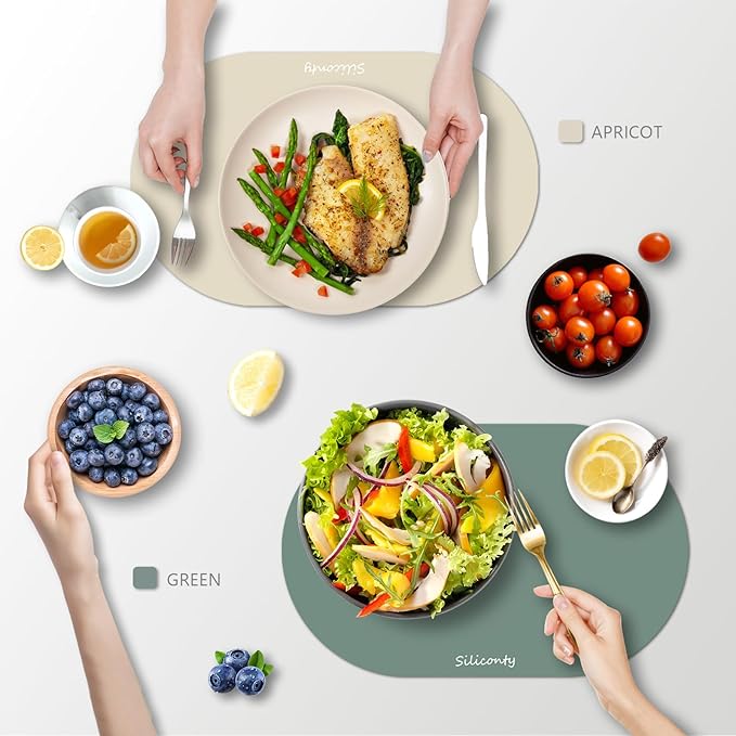 Silicone Placemats, Oval Placemats Set of 4. Heat-Resistant and Easy to Clean Siliconty Mats, Non-Slip Silicone Placemats for Table Protection. (2, Dark Green)