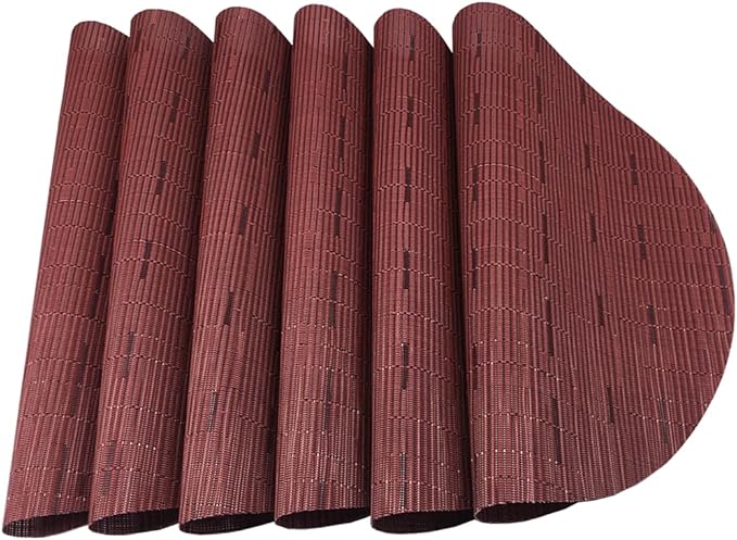 WAZAIGUR Round Placemats Set of 6 Woven Vinyl Easy to Clean Heat Resistant Kitchen Table Mats 15 Inch(Wine Red 6)