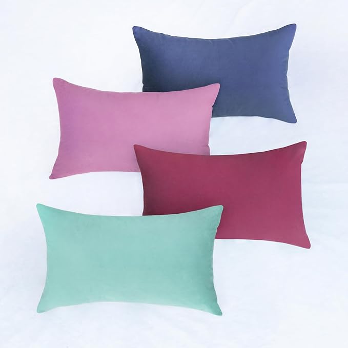 MONDAY MOOSE Decorative Throw Pillow Covers Cushion Cases, Set of 4 Soft Velvet Modern Designs, Mix and Match for Home Decor, Pillow Inserts Not Included (12x20 inch, Purple/Blue)
