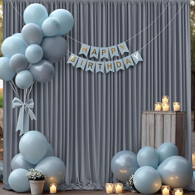 20ft x 10ft Wrinkle Free Charcoal Backdrop Curtain for Parties, 4 Panels 5x10ft Silky Polyester Photo Backdrop Drapes for Wedding Birthday Party Photography Background Backdrop Stand