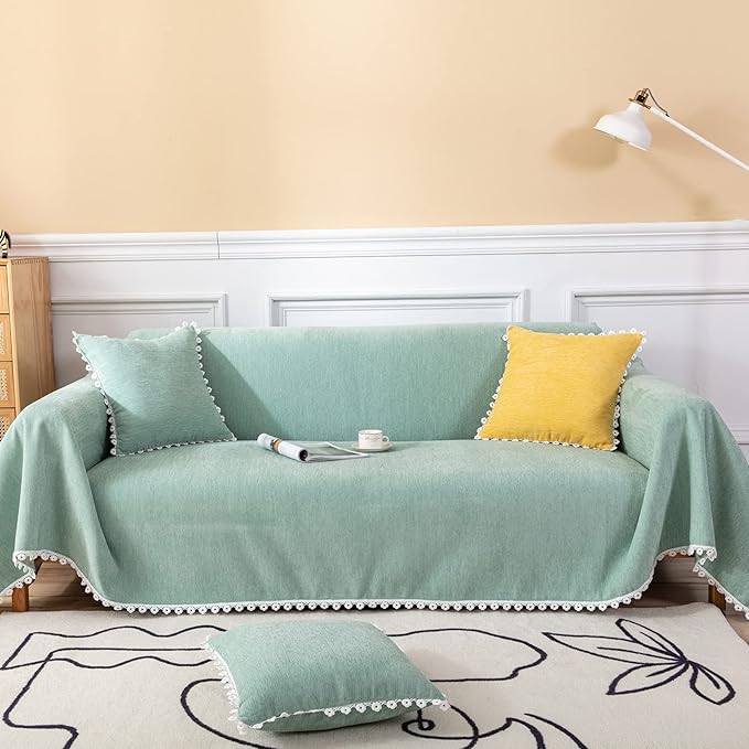 VClife Couch Cover Farmhouse Chic Sage Green Couch Covers for 3 Cushion Couch Sofa - Washable Chenille Sofa Cover for Living Room Office RV Bedroom (71"X134") Gift for Christmas Thanksgiving Birthday