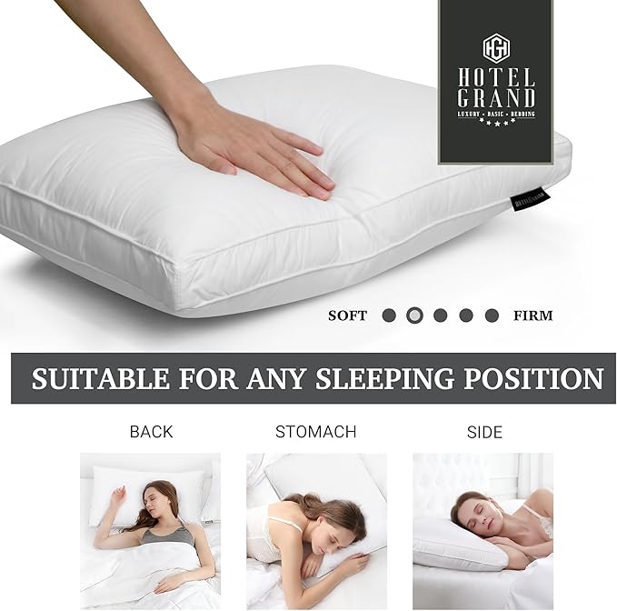 Hotel Grand Goose Feather Down Fiber Pillows King Size Set of 2, 100% Cotton Cover Hotel Collection Gusseted Bed Pillows for Back, Stomach or Side Sleepers, White
