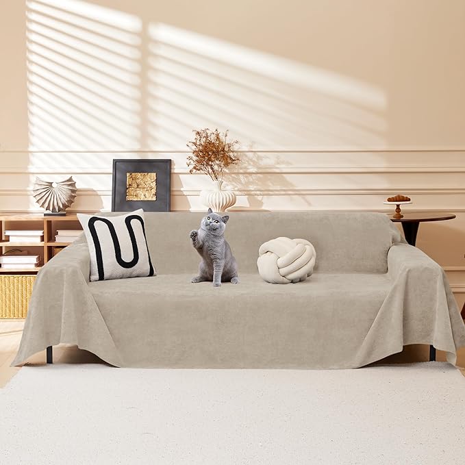 Couch Cover for 3-4 Cushion Couch Sofa Cover Water Resistant Couch Covers for Sofa, Sofa Covers Washable Pet Couch Covers, Sofa Slipcover Non-Slip L Shape Couch Cover, 71''x150'', Beige