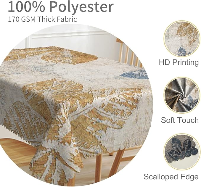 54x78inches Vintage Rectangle Tablecloth Grunge Brown Blue Leaves Pattern Table Cloths Waterproof and Stain Resistant Fabric Table Cloth Cover for Kitchen Dining Room Patio Farmhouse Decor