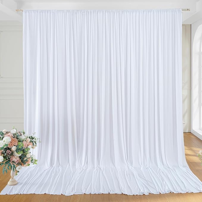 NSSONBEN 10x10 ft Wrinkle Free White Backdrop Curtains for Parties, Polyester Photo Backdrop Drapes 2 Panels 5x10ft for Wedding Birthday Party Photography Background Indoor Outdoor