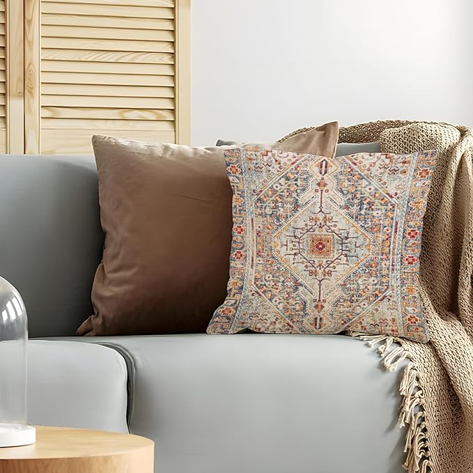 Boho Throw Pillow Covers 24x24 inch Set of 2,Boho Vintage Carpet Pattern Antique Ethnic Decor Double Sided Pattern Cushion Cover Soft Pillow Case Living Sofa Room Bed Square Pillow Cover