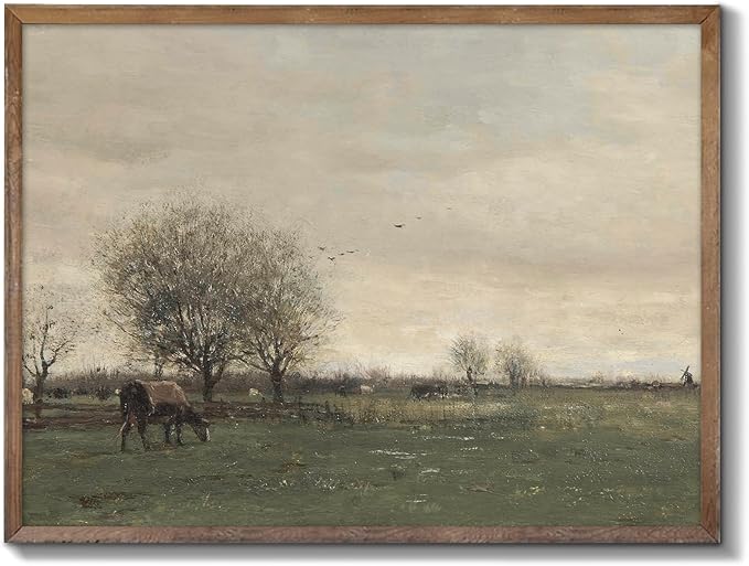 XOCUUI Vintage Landscape Canvas Wall Art, Vintage Classical Rural Hill Prints, The Vast Grassland Classic Wall Prints Modern Farmhouse Bathroom Office Decor - 8x10in Unframed