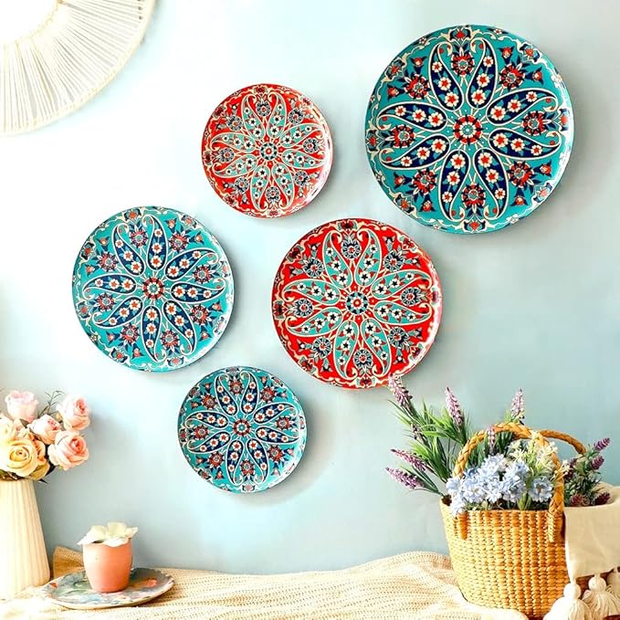 RITUALISTIC Turkish Wall Plates - Set of 5 (Multicolor) |Home Decor | Painting | Divine | Intricate Designs | Christmas gifts