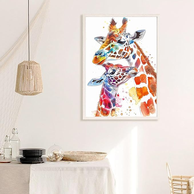 Eeuqiauot Giraffe Watercolor Wall Art Colorful Giraffe Paintings Nursery Animal Wall Art Baby Animal Poster Abstract Colorful Animals Pictures for Kids Room Decor 16x24in Unframed