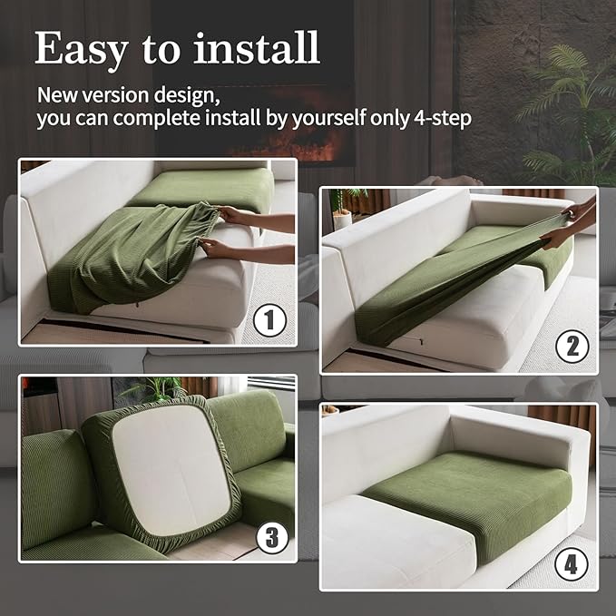 Sectional Couch Covers, Wear Resistant Stretch Sofa Covers Washable Soft Couch Cushion Covers Anti Slip Furniture Protector Sofa Slipcovers for Pets (1 Piece Large Cover, Green)