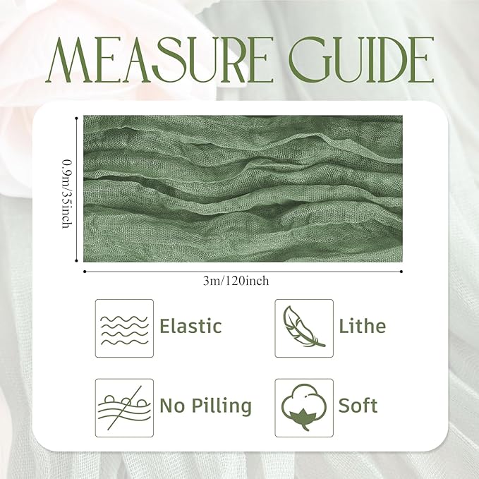 Wokceer Cheesecloth Table Runner 10FT Sage Green Boho Gauze Christmas Fall Cheese Cloth Table Runner for Party Long Rustic Sheer Thanksgiving Table Runners for Baby Bridal Shower Wedding Easter Table