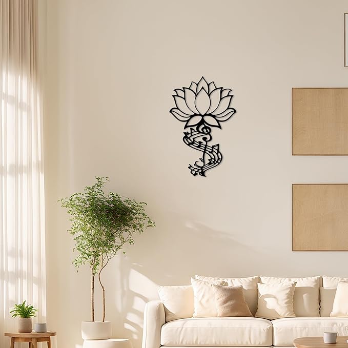 Lotus Flower Wall Decor Sculpture Hanging Black Metal Yoga Wall Art Rustic Floral Spiritual Decor for Living Room Bedroom Yoga Studio Meditation Space (Black)