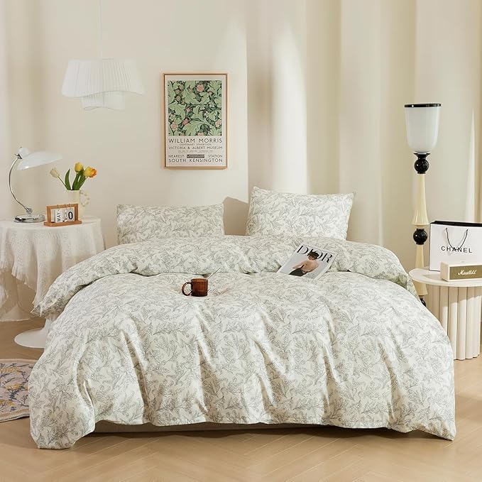 ECOCOTT Duvet Cover King Size Vintage Floral Pattern Duvet Cover Set, Ultra Soft & Breathable Comforter Cover with Zipper Closure 4 Ties Bedding Set