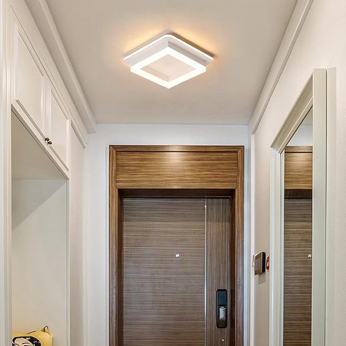 CANEOE 24W Square Hallway Light, Modern Flush Mount Led Ceiling Light,White Acrylic Close to Ceiling Lights for Bedroom Dining Room Kitchen Balcony Bathroom Aisle Ceiling Lamp (Warm White,3000K)