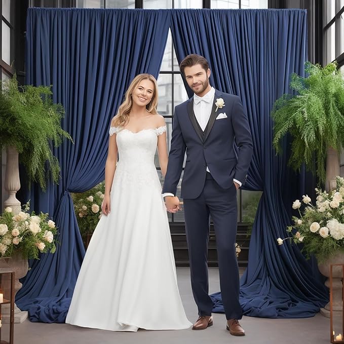 30ft x 10ft Wrinkle Free Navy Blue Backdrop Curtains for Parties, 6 Panels 5x10ft Silky Polyester Photo Backdrop Drapes for Wedding Birthday Graduation Photography Party Background Stand