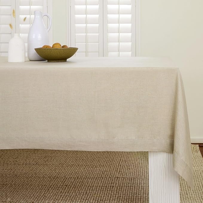 Solino Home Natural Linen Tablecloth 60 x 120 Inch - 100% Pure Linen Table Cloth for Rectangle Tables - Fete, Machine Washable Tablecloth for Fall, Autumn, Thanksgiving, Christmas, Holiday