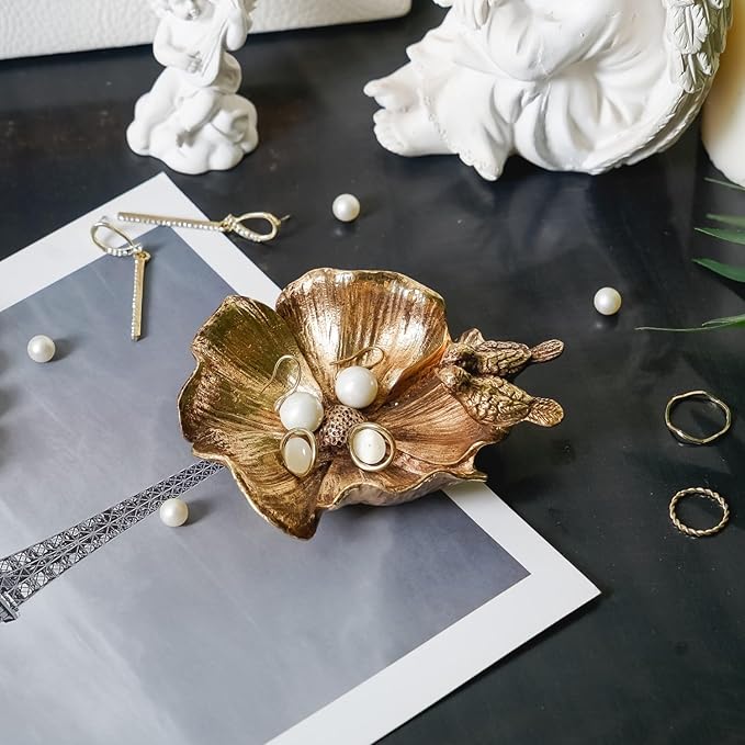 NIKKY HOME Small Jewelry Dish Tray, Vintage Bird Ring Holder, Gold Jewelry Tray, Trinket Dish Vanity Tray for Dresser Christmas Birthday Wedding Gifts
