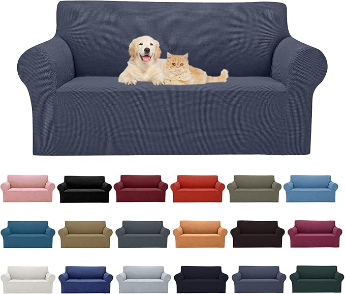 Cupuamon 2025 New Stretch Loveseat Sofa Slipcovers Couch Cover for 2 Cushion Furniture Protector Sofa Covers with Elastic Bottom Jacquard Fabric Small Checks for Pets, Kids - Charcoal