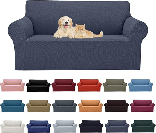 Cupuamon 2025 New Stretch Loveseat Sofa Slipcovers Couch Cover for 2 Cushion Furniture Protector Sofa Covers with Elastic Bottom Jacquard Fabric Small Checks for Pets, Kids - Charcoal