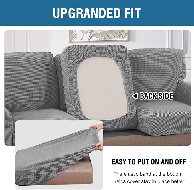 H.VERSAILTEX Multi-Pieces Sofa Covers Stretch Couch Covers Form Fitted Seats and Back Cushions Covers (2 Seat Covers Plus 2 Back Cusion Covers, Bonus 2 Armrest Covers), Dove